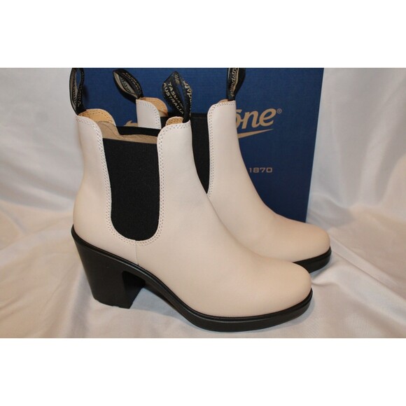 BLUNDSTONE 2364 WOMEN'S ELASTIC SIDED HEELED LEATHER BOOTS PEARL WHITE - Picture 2 of 7